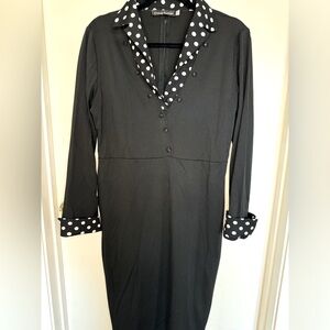 Retro Polka Dot Trim Wiggle Dress